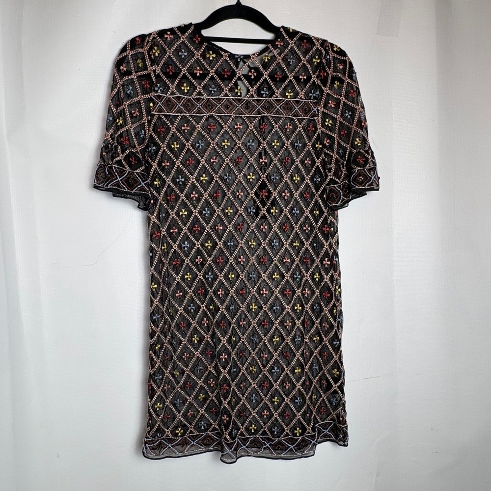 Tularosa Lexi Revolver Womens Black Mesh Embroidered Beaded Mini Dress Small